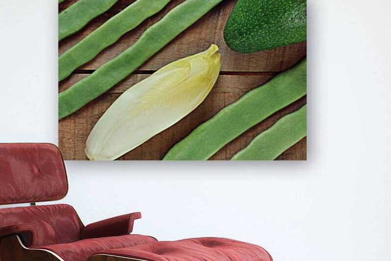Directly above shot of green vegetables on wooden table by Thevectoryfloor