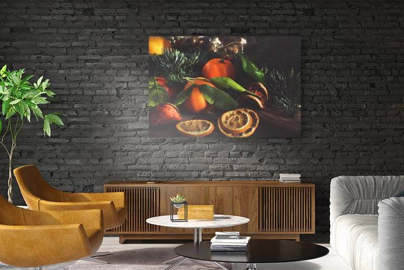 High angle view of fresh tangerines on wooden table by Thevectoryfloor