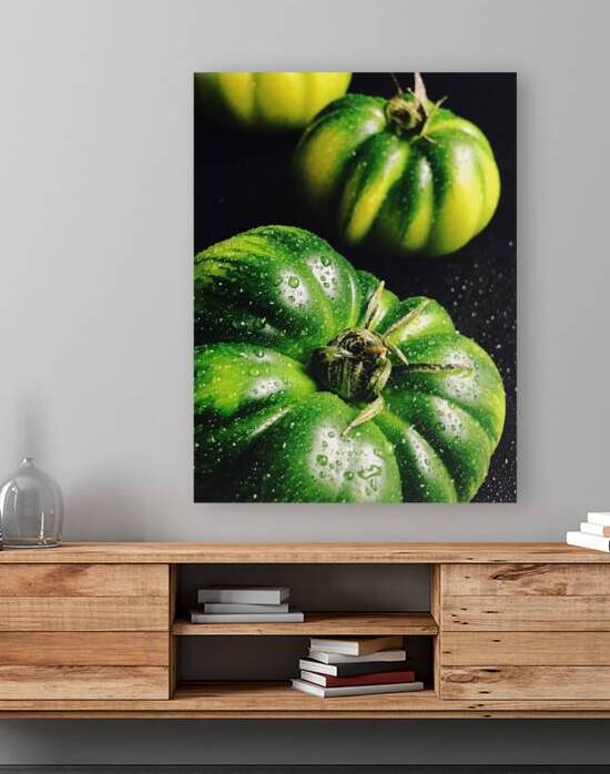 Close-up of fresh green tomatoes on black background by Thevectoryfloor