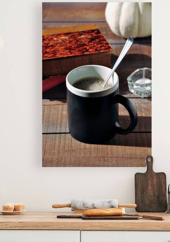 High angle view of freshly brewed coffee on wooden table by Thevectoryfloor
