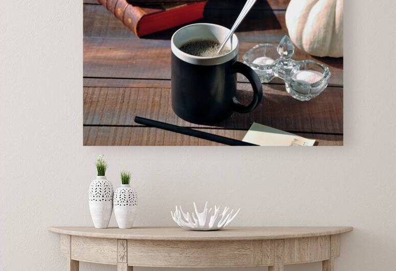 High angle view of freshly brewed coffee on wooden table by Thevectoryfloor