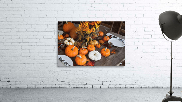 Colorful pumpkins on table Wall Preview