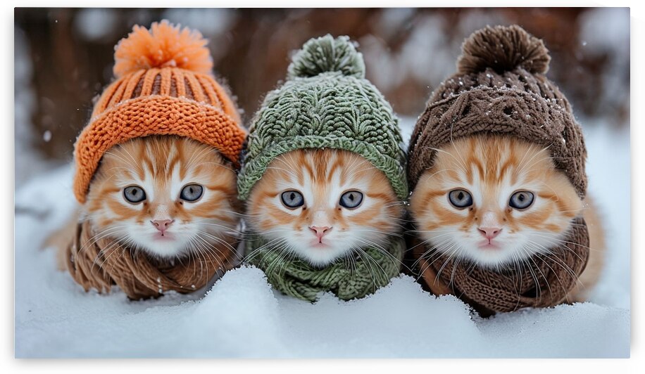 Adorable Orange Tabby Kittens in Snowy Winter Sce by YG Arts