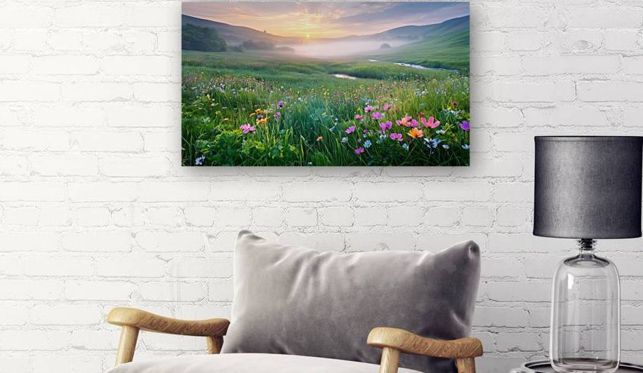 Tranquil Dawn Meadow with Colorful Wildflowers  by YG Arts