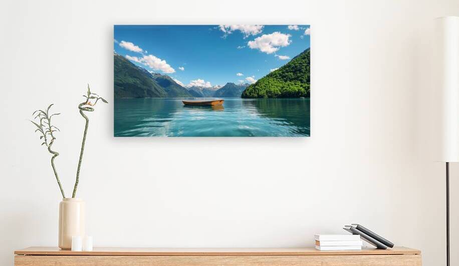 Serene Turquoise Water Landscape with Majestic Mountain by YG Arts