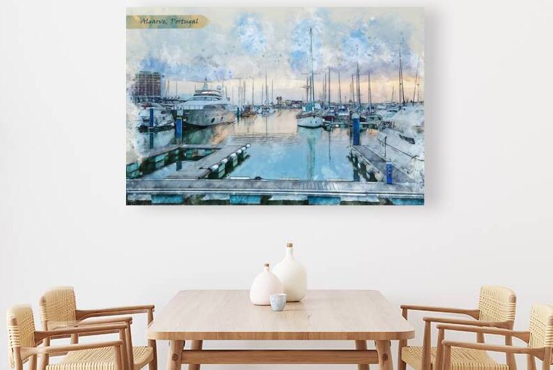 yacht harbor in Algarve  in watercolor sketch style by Ariadna-de-Raadt