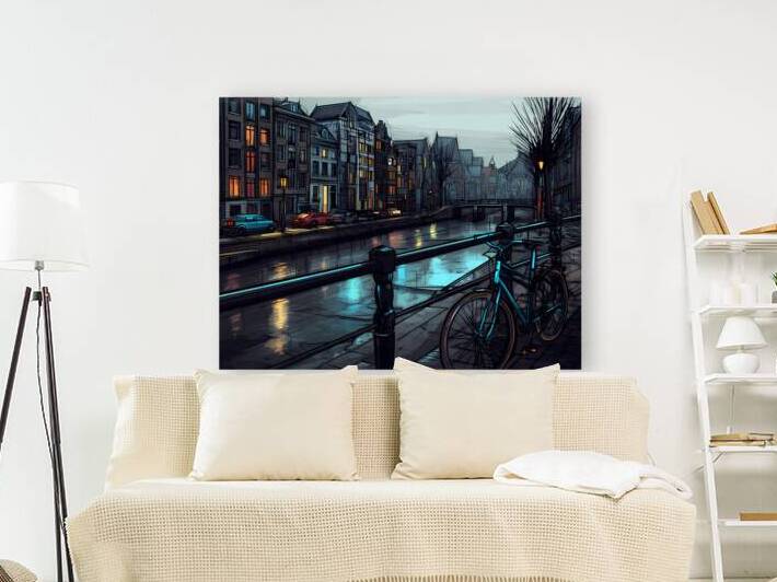 typical Amsterdam streets and canals illustration style by Ariadna-de-Raadt