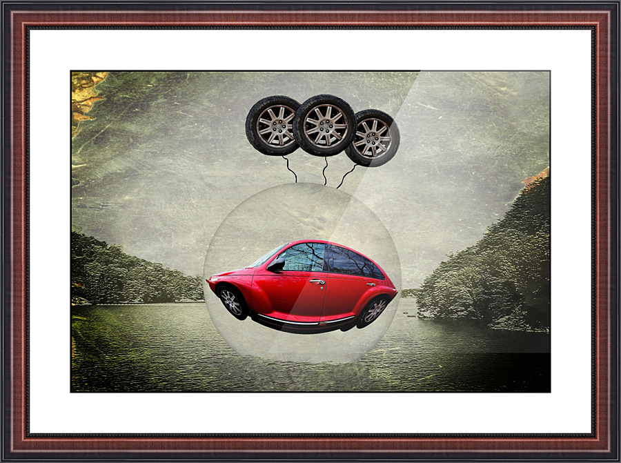 a flying car Picture Frame print
