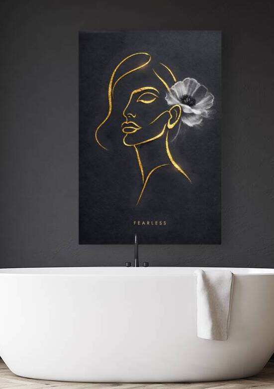 Fearless Gold Line Art Woman Profile Flower Minimalist by Faheemabr