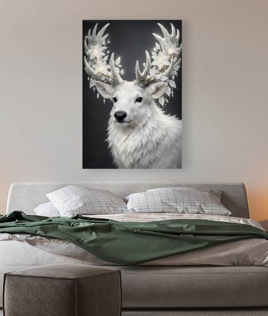 White Stag Crystal Antler Floral Portrait Fantasy by Faheemabr