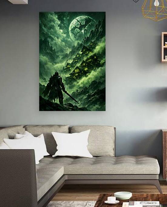 Gothic Dark Knight Mountain Village Shattered Moon Art by Faheemabr