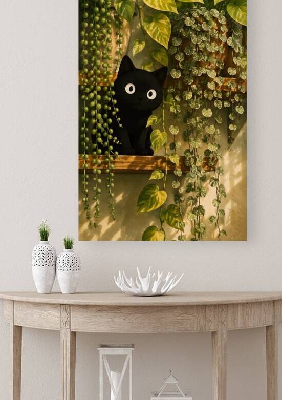 Black Cat Indoor Plant Shelf Cute Anime Art by Faheemabr