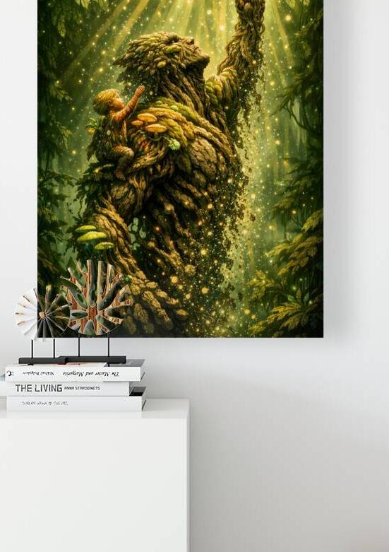 Mossy Tree Guardian Protecting Child in Sunlit Enchanted Forest by Faheemabr