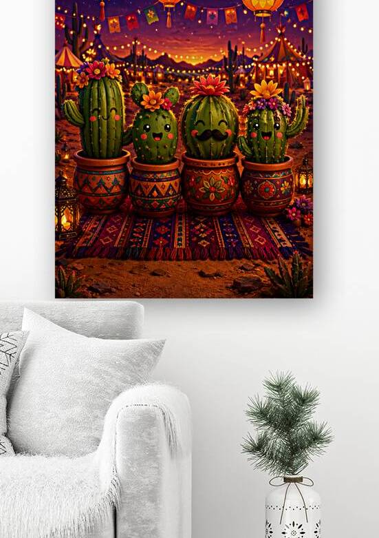 Kawaii Cactus Fiesta with Smiling Sun Lanterns at Desert Festival by Faheemabr