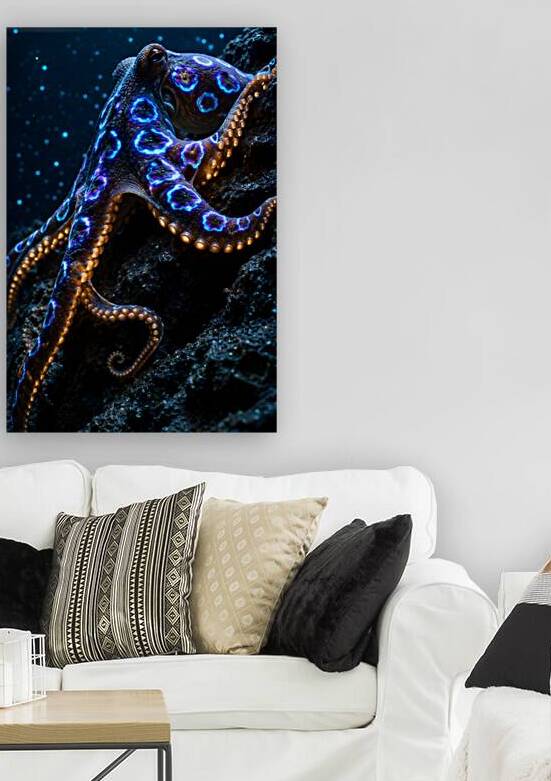 Bioluminescent Blue Ringed Octopus Deep Sea Coral Reef Art by Faheemabr
