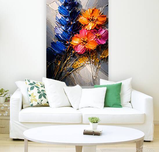 Thick Impasto Oil Palette Knife Wildflower Bouquet Art by Faheemabr