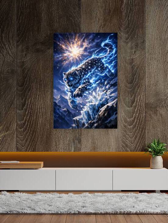 Electric Snow Leopard Leaping Cosmic Storm Lightning by Faheemabr
