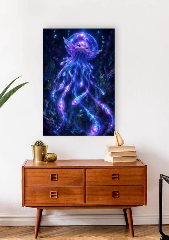 glowing Jellyfish Creature Painting in Deep Sea Underwater Ruins by Faheemabr