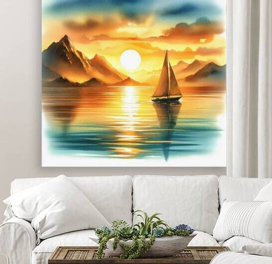 Golden Sunset Sail by  Serene Walls