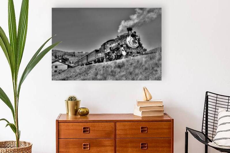 NARROW GAUGE TRAIN AT OSIER COLORAD IN B&W by Bill Leverton