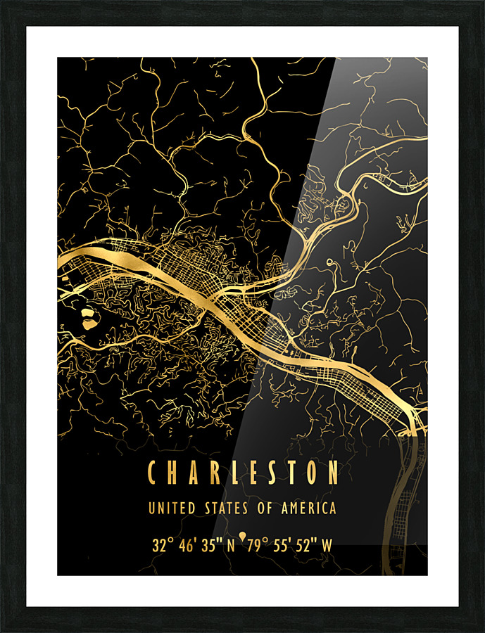 CHARLESTON MAP USA Picture Frame print