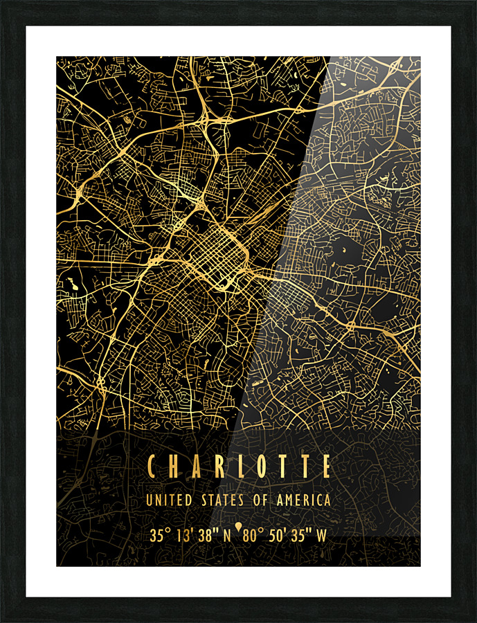 CHARLOTTE MAP USA Picture Frame print