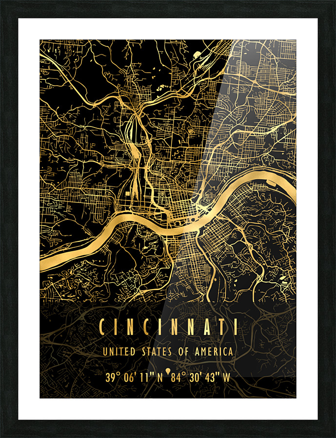 CINCINNATI MAP USA Picture Frame print