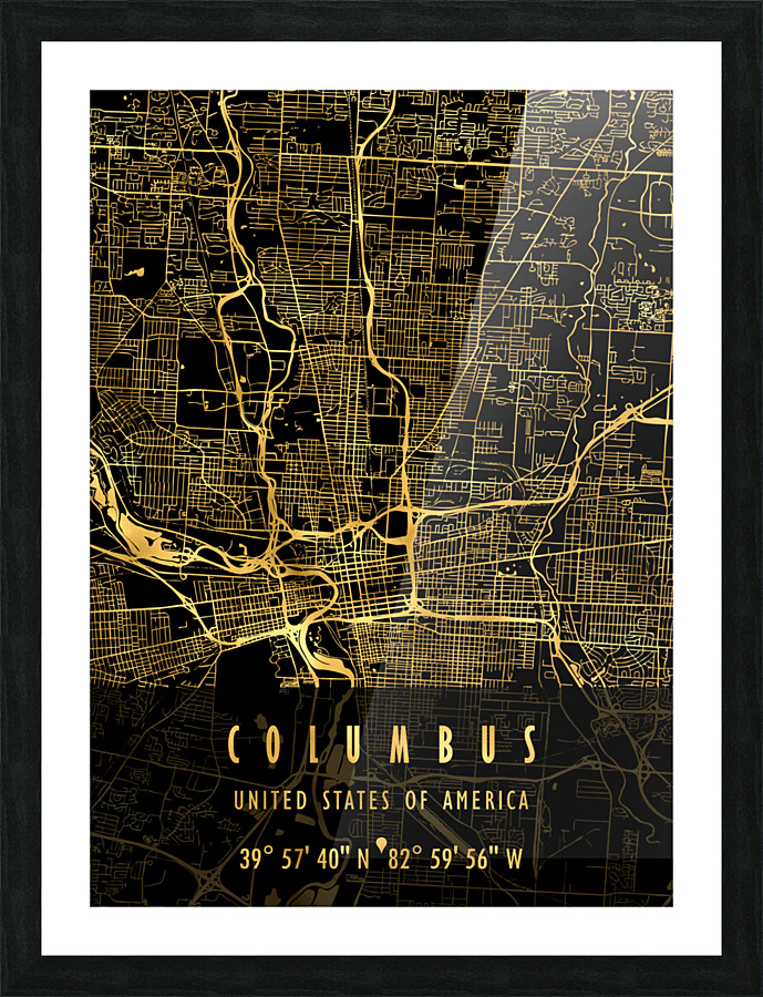 COLUMBUS MAP USA Picture Frame print