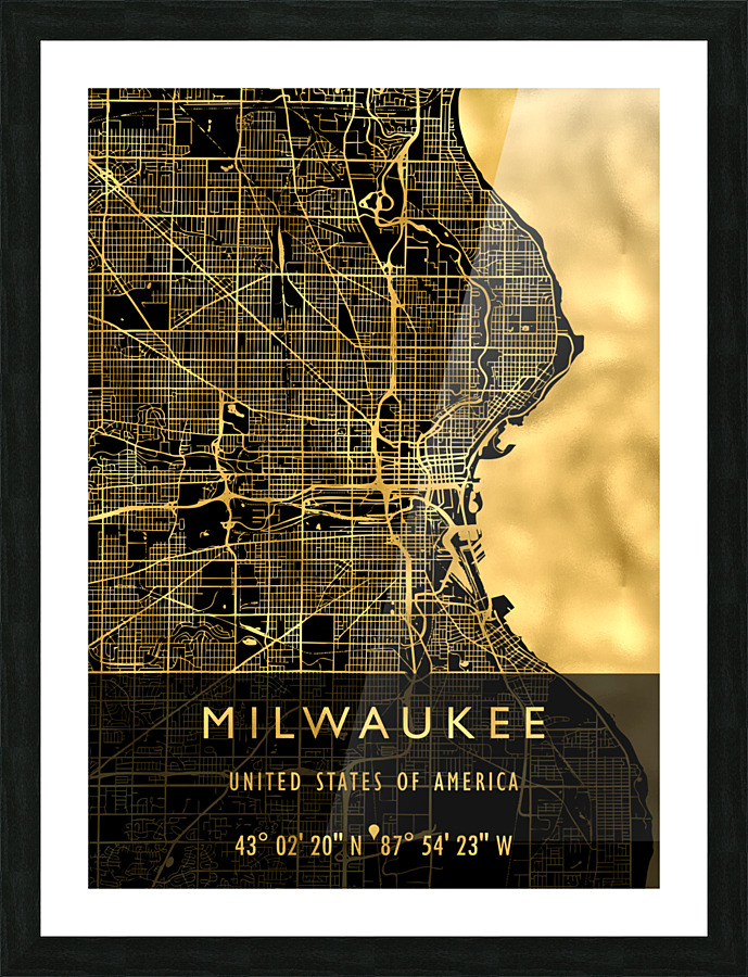 MILWAUKEE MAP USA Picture Frame print