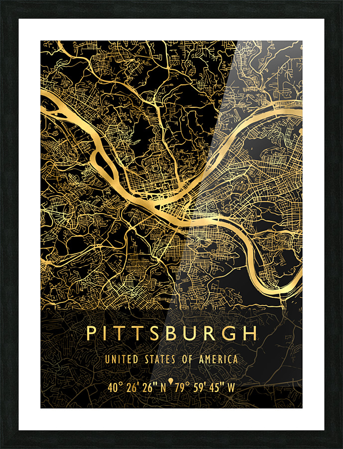 PITTSBURGH MAP USA Picture Frame print
