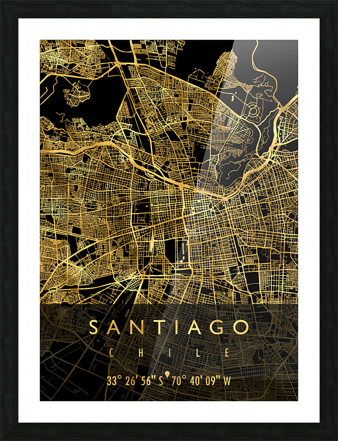 SANTIAGO MAP CHILE Picture Frame print