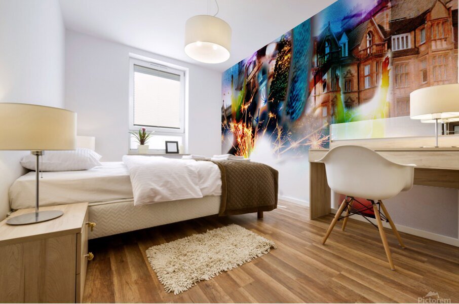 FlamingoPartyBlue2 Mural print