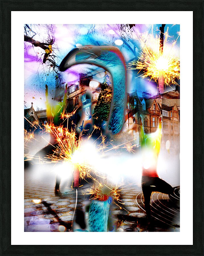 FlamingoPartyBlue2 Picture Frame print