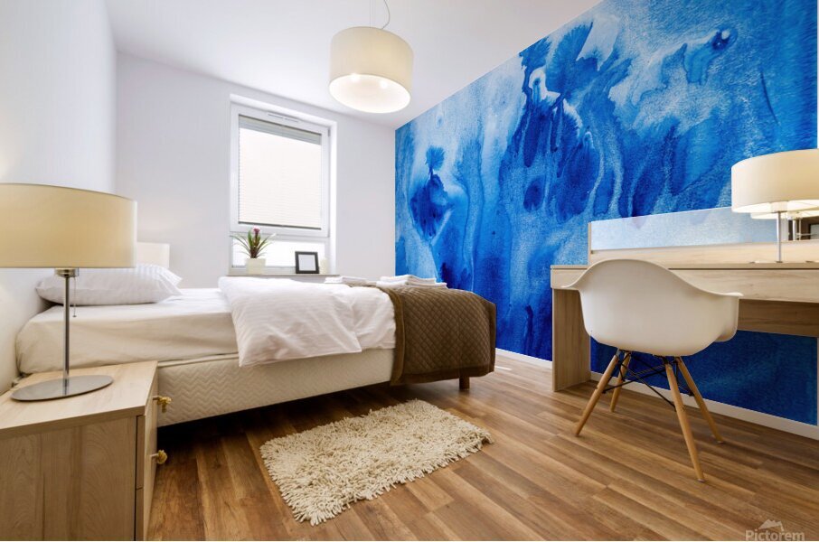 Abstract blue watercolor painting Mural print