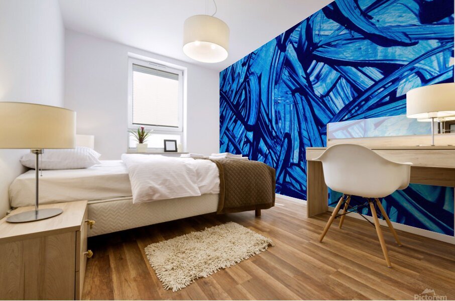 Abstract blue paint artwork Mural print