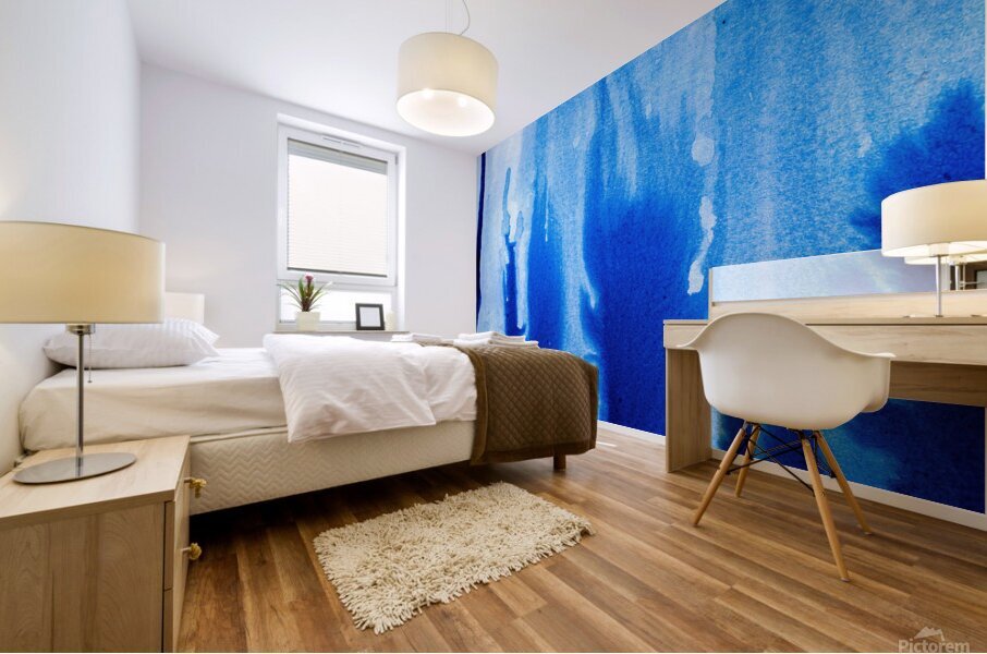 Abstract blue watercolor painting Mural print