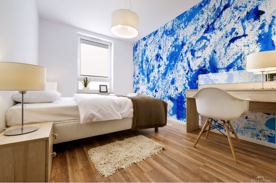 Abstract blue paint grunge background. Abstract blue painting.   Mural print