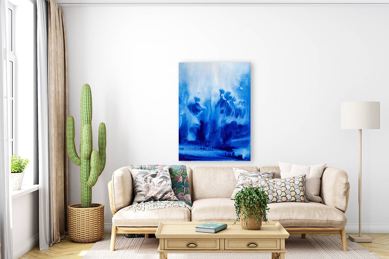 Abstract blue watercolor painting Reproduction