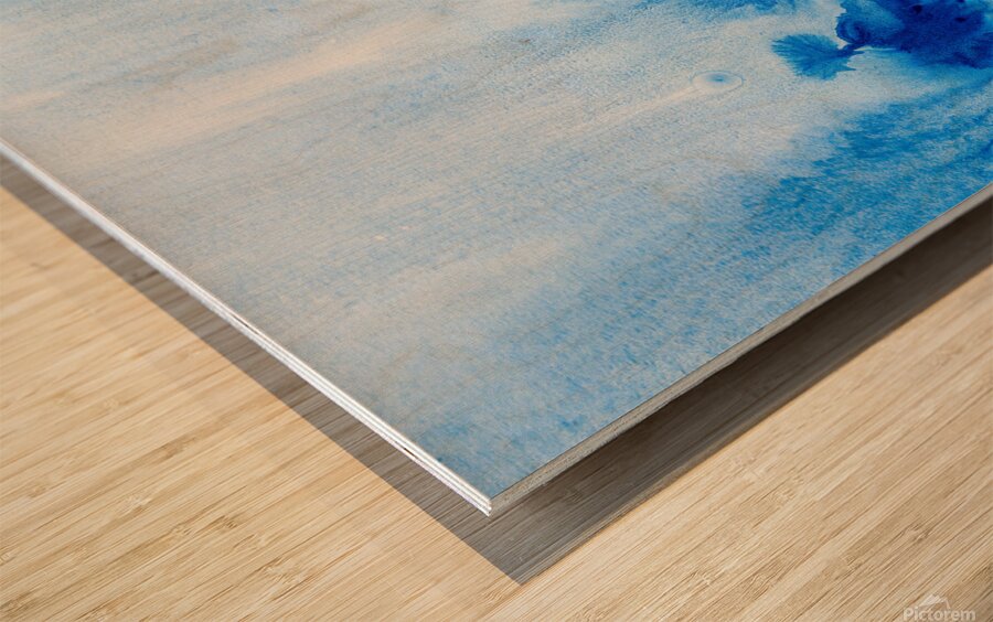 Abstract blue watercolor painting Wood print