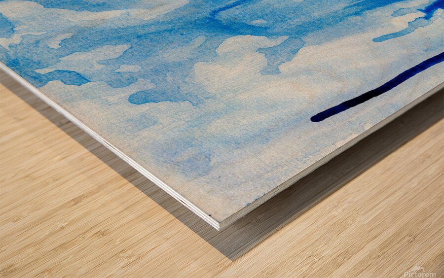 Abstract blue watercolor painting Wood print