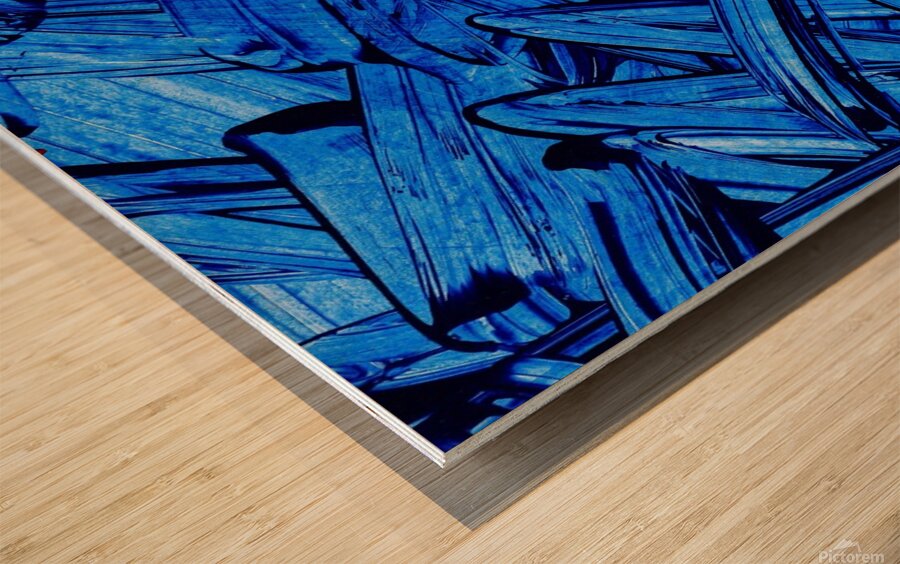 Abstract blue painting.   Wood print