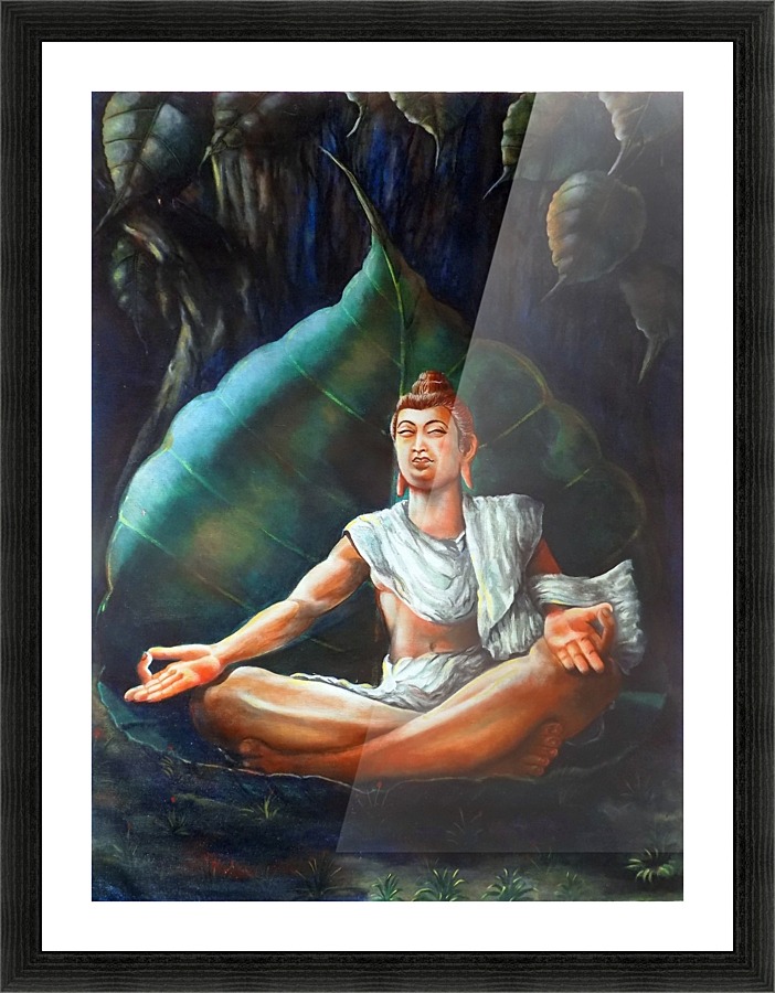 BUDDHA MEDITATING ON A LEAF Picture Frame print
