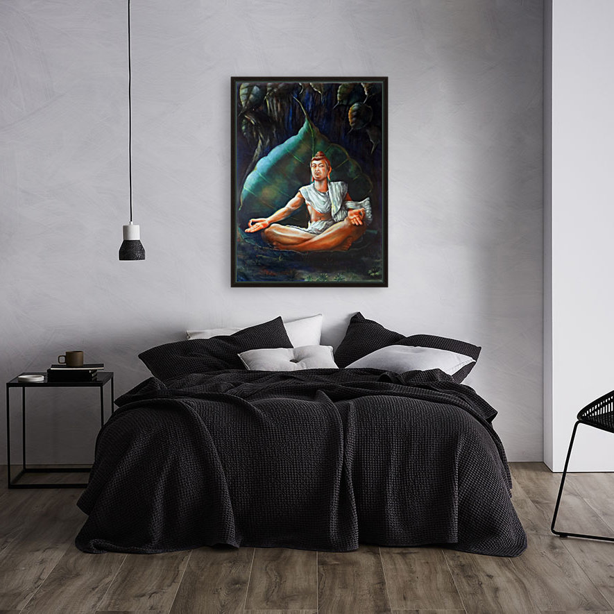 BUDDHA MEDITATING ON A LEAF Reproduction