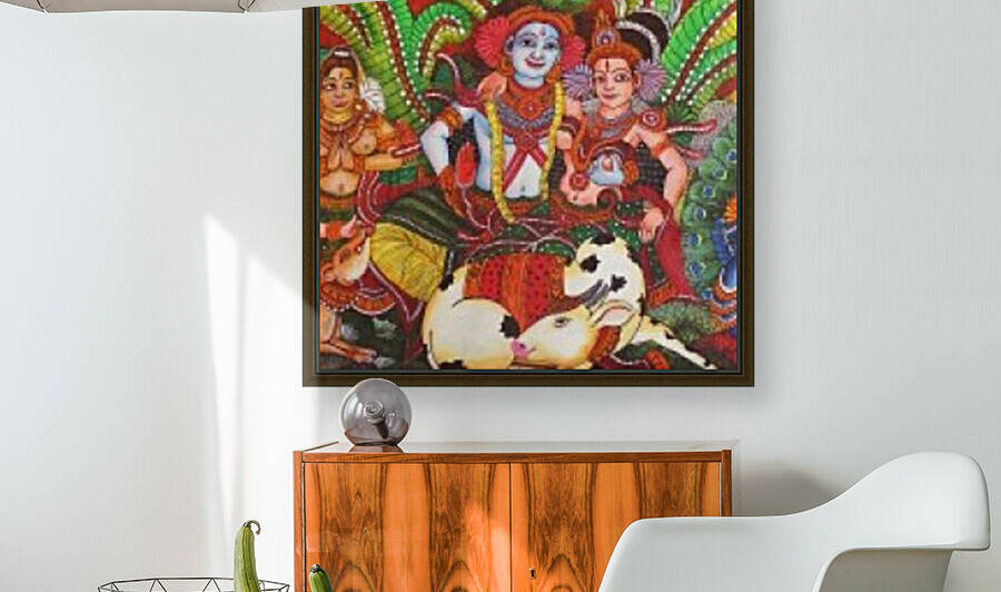 KRISHNA AND RADHA BLESSED BY LORD MURUGA AND LORD GANESHA MURAL PAINTING by ASP ARTS