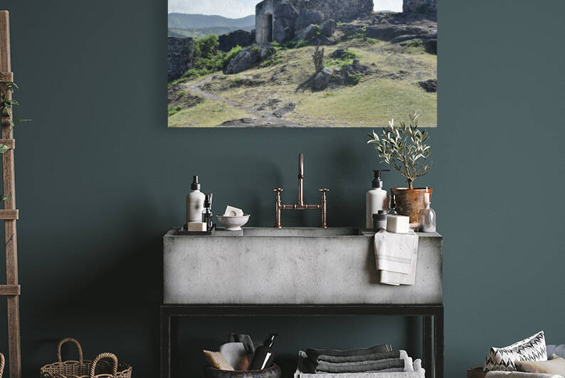 Scenic stone wall and security protection in the mountains by Alisha Watson