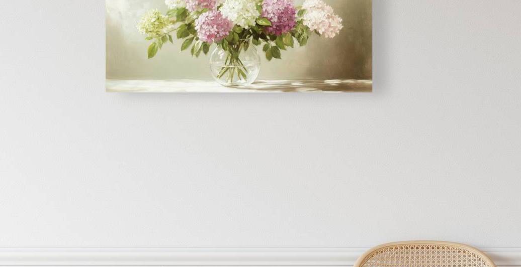 Beautiful white and pink hortensia flowers in vase on table	 by Vaivirga
