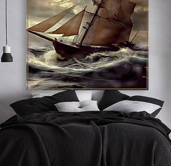 Sailboat in a stormy sea. Landscape. by Andrei Maevsky