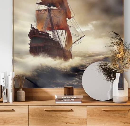 Sailboat in a stormy sea. Landscape. by Andrei Maevsky