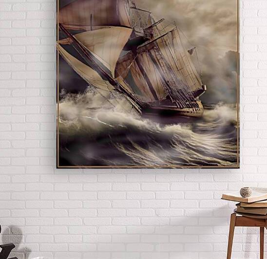 Sailboat in a stormy sea. Landscape. by Andrei Maevsky