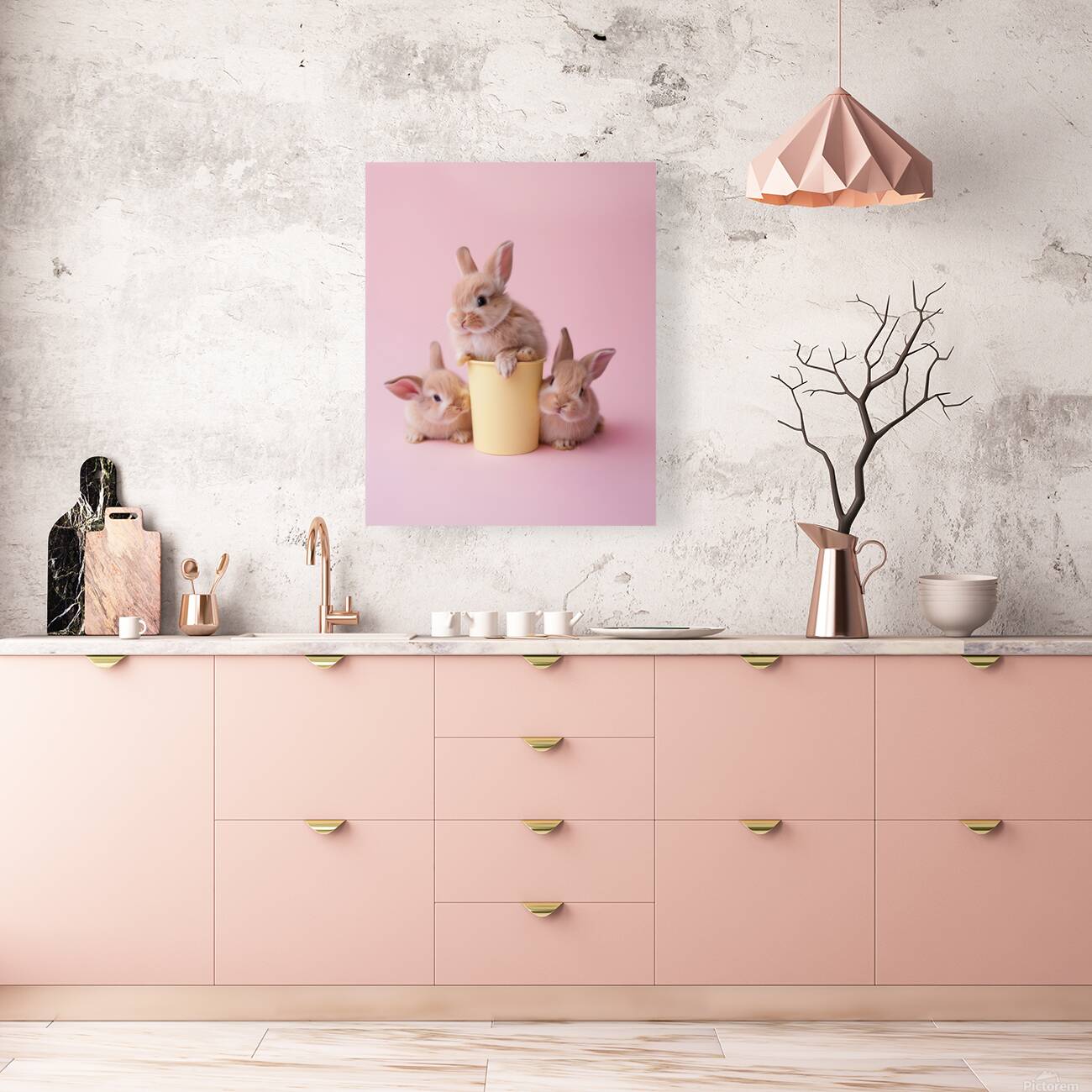 DOWNLOAD   Bunnies on yellow and pink 24x30 4 5ra Reproduction